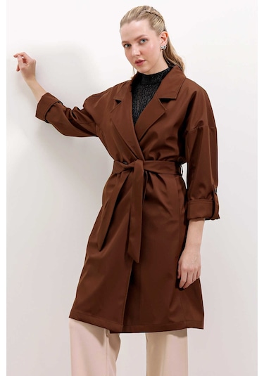 Gabria Kol Katlamalı Bağcıklı Trenchcoat Kahverengi