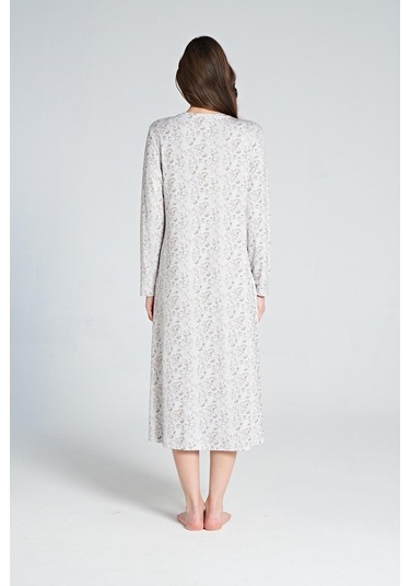 Pijadore 1066 Melisa Kadın Çiçek Desenli Uzun Kol Gecelik Gri