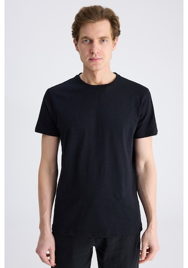 Twn Slim Fit Siyah Düz %100 Pamuklu T-shirt 4ec1447011072 001