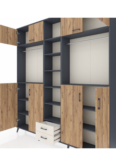 Arges Dolap 14 Raflı 2 Çekmeceli 2 Askılı 220x30x243 Antrasit-çam/aytaşı Atlas Çam/aytası