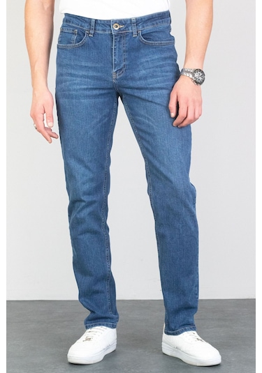 HLT Jeans Erkek Açık Mavi Regular Boru Paça Esnek Likralı Kot Açık Mavi