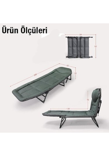 Kampet 5 Kademe Ayarlanabilir Kamp Yatağı Şezlong Kamp Sandalyesi - Gri