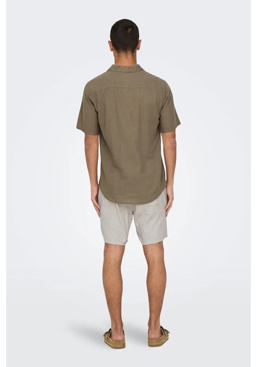 Only & Sons Erkek Onscaıden Kısa Kollu Keten Gömlek 22025116 Kahverengi Kahverengi