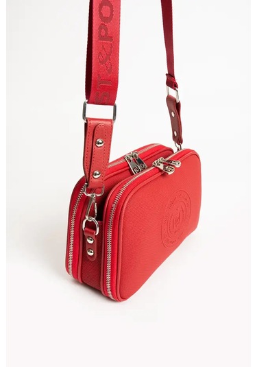 Just Polo Kadın Günlük Kullanıma Uygun Lakoste Ayarlanabilir Askılı Lüks Omuz Çantası Shoulder Bag Kırmızı