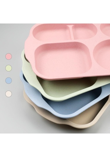 4 Parçalı Plastik Çocuk Tabağı, Ayırıcı Tabak, Kırılmaz Menü Tabağı