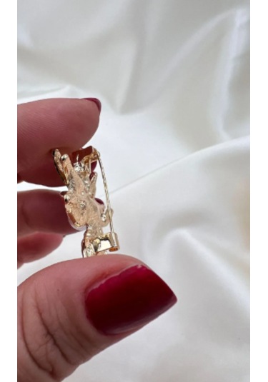 Bb Akağaç Yaprağı İncili Broş Altın - Kahverengi