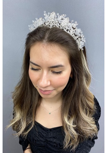 FdayAksesuar Kadın Gelin Saç Aksesuarı Şeffaf Kristalli Jabbah Gelin Tacı FRDY31577