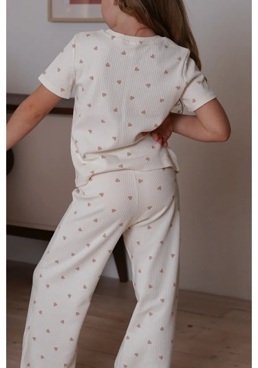 Dıale Kids Çizgili Pantolon Ve Tişört İle Çocuk Pijaması 278163985 Bej