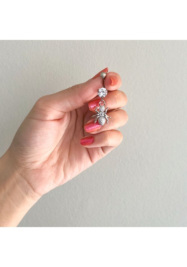 Ferizz 316l Çelik Zirkon Taşlı Karınca Piercing Prc-120 Gümüş