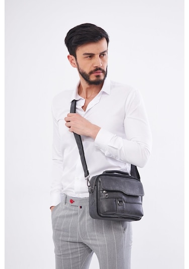 Derinss Deb5119 Hakiki Deri Gri Gölge Erkek El Ve Omuz Çantası 001