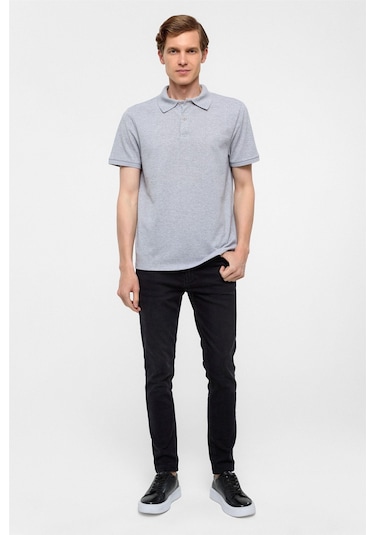 Gri Regular Armürlü Polo Yaka Tişört-37213 Gri