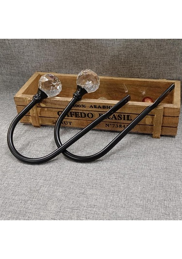X Siyah Ağır Hizmet Tipi U Şeklinde Metal Perde Tutucular Şeffaf Kristal Top İle Perde Bağları Perdeler İçin Geri Çekilebilir Perde Tutucular Diğer