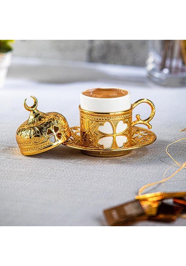 Porselenli Motifli Fincan Ve Desenli 6.5cmx8.5cm Bardak Sunum Set