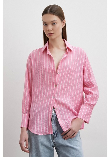 Çizgi Desenli Gömlek Pembe Pembe
