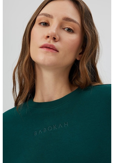 NAKIŞLI CROP SWEATSHIRT YEŞİL Yeşil