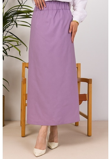 Bestenur Benja Beli Lastikli Gabardin Etek 1405 - Lila Lila