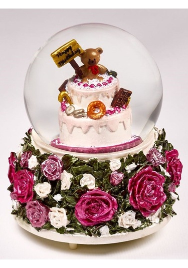 Kar Küresi Renkli Güller Büyük 100 Mm El Boyaması,müzikli Kendinden Üflemeli, Doğum Günü