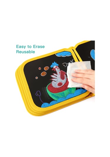 Aubyhe Kırmızı Dinozor Desenli Çocuk Taşınabilir Çizim Defteri - Tekrarlı Yazma Özelliği, 10 Sayfa Ve 6 Renkli Kalem Seti Çok Renkli