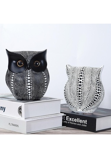 Opulentliving 1 Adet Reçine Baykuş Heykelcik, Siyah, Yaratıcı Dekoratif Figür, Ev Dekoru, Hediye Odaklı