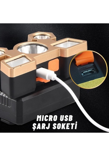 Şarjlı Ayarlanabilir Kafa Lambası Kamp Balıkçılık 4 Mod Fener Sarı - Siyah