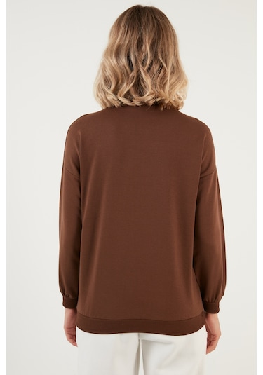 Lela Pamuklu Dik Yaka Basic Örme Bayan Sweat 5863323 Kahve