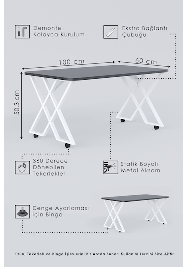 Milano Tekerlekli Orta Sehpa Siyah Metal - Siyah Mermer Tabla
