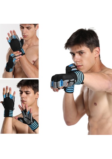 Geeksen Xl Mavi Yarım Parmak Eldiven: Silikon Amortisörlü, Uzun Bilek Kordonlu, Spor, Dağcılık, Bisiklet, Yoga Ve Egzersiz İçin Dayanıklı Nilon-elastan Mavi