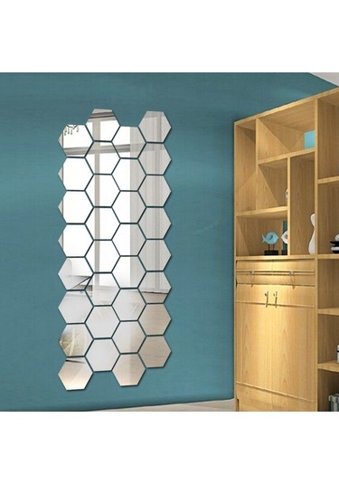 Yapışkanlı Akrilik Gümüş Ayna Seti 12 Adet Renksiz