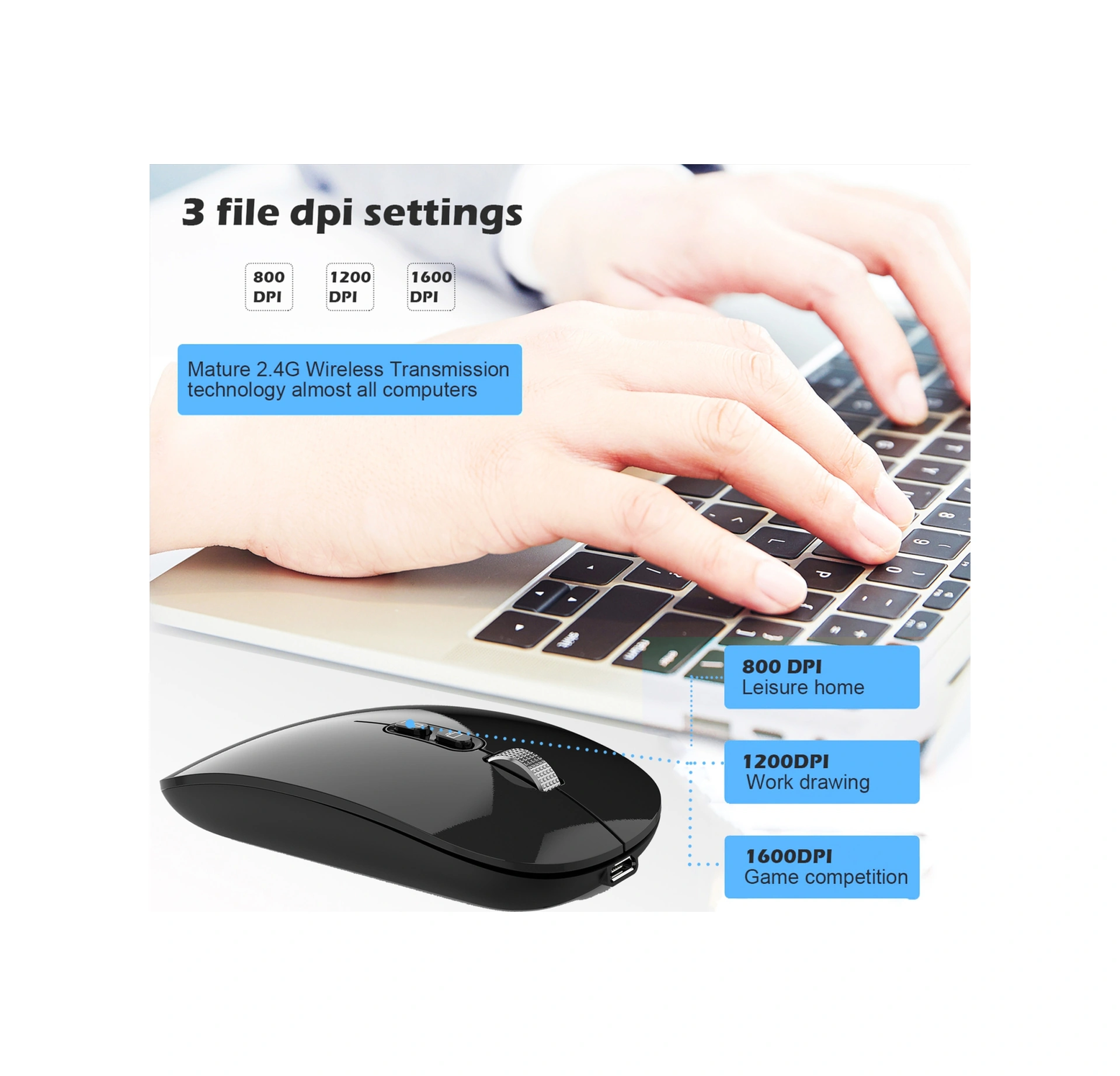 Sones Hxsj M103 1600dpı Uv Çift Modlu 2.4ghz + Bluetooth 5.1 Kablosuz Şarj Edilebilir Fare Diğer