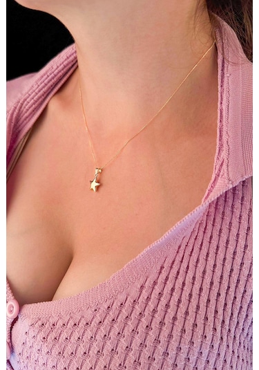 Fiyonk Kuyumculuk 14 Ayar Altın Hayalet Zincir Yıldız Kolye 001