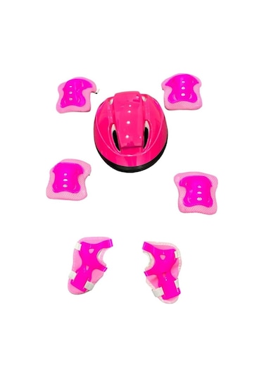 Bisiklet Kaykay Paten Çocuk Kaskı Ve Dizlik Set Pembe