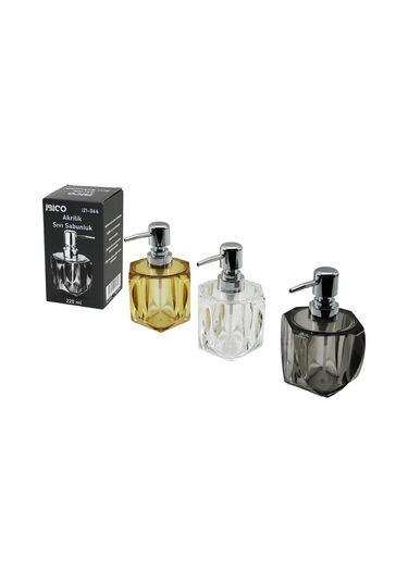Tombul Kare - 4-kalpli Gövde Şeffaf - Renkli Akrilik - Mika Kristal Sıvı Sabunluk 220ml 5365 Çok Renkli