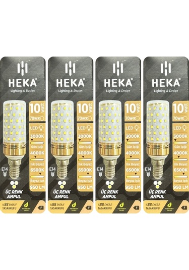 4 Adet Heka 10w 70w Sarı-günışığı-beyaz E14 Duylu Üç Renkli Led Mısır Ampul