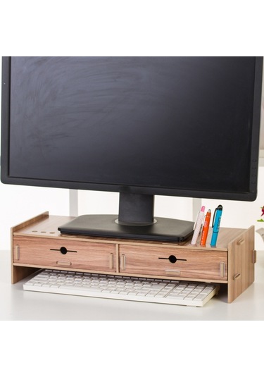Sones Lcd Monitör Arttırma Rafı Ahşap Klavye Rafı Masaüstü Depolama Rafı Rafı Kiraz Ağacı