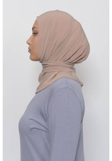 Çıtçıtlı Hazır Eşarp Hijap Koyu Bej