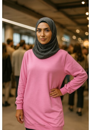 Trendhazan 2 İplik İnce Mevsimlik Uzun Tunik Pembe