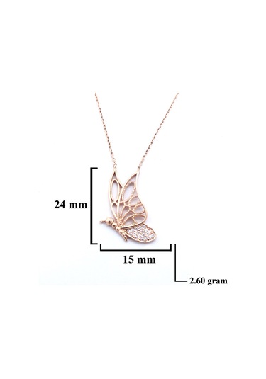 Ferizz Zirkon Taşlı Rose Kelebek Model Gümüş Kolye Gk-312