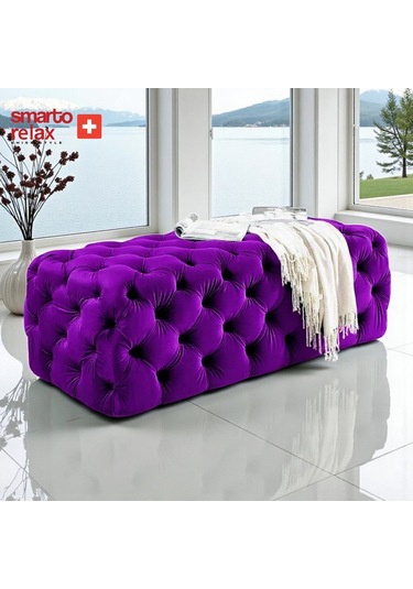 Smarto Relax Puf Soglio Ayaksız Kapitoneli Dekoratif 100x100x45 Cm Mor Mor