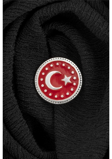 925 Ayar Gümüş Mineli Ayyıldız Puantiyeli Rozet -8065 Gümüş