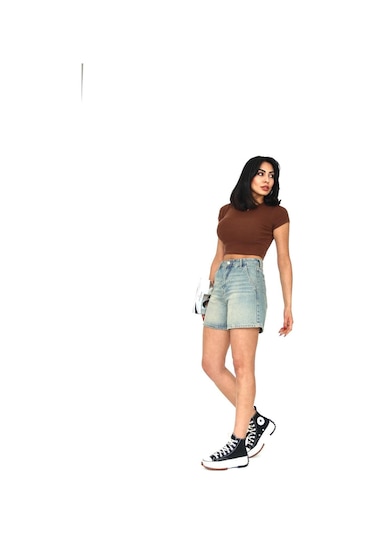 Tint Wash Denim Mini Şort Mavi