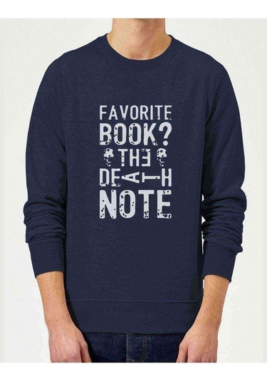 Favorı Book Death Baskılı Indigo Mavi Erkek Örme Sweatshirt