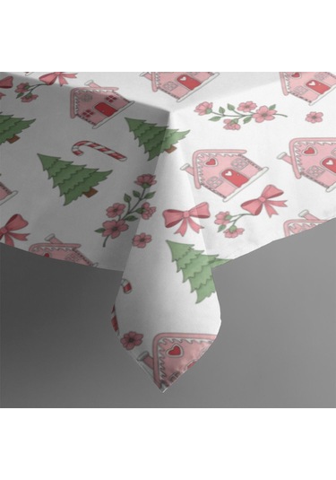 Noel Desenli Dikdörtgen Masa Örtüsü 60x84 İnç, Su Geçirmez Ve Leke Tutmaz-a189 Noel Zencefil Ekmek Evi