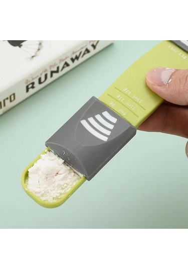 Ayarlanabilir Mutfak Terazisi Ölçü Fincan Çift Uçlu Sekiz Tezgahlar Tuz Çorbası Kahve Çay Tozu Mutfak Aletleri Için Ölçüm Kaşığı Yeşil