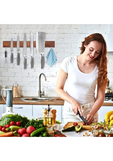 Pazly 16 İnç Ceviz Ahşap Manyetik Bıçak Tutucu, Güçlü Mıknatıs, Mutfak Dekorasyonu, Düzenleyici, Ahşap Şerit Kahverengi