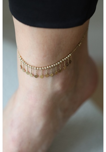 Yenigün Kuyumculuk 14 Ayar Altın Dorika Dizili Kalp Sallantılı Halhal Hll30032