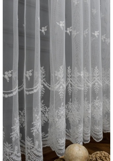 Tül Perde Mini Kare Silver Gold Tasarım Sırma Çizgili Tül 3kat Pileli Tül Perde BEYAZ