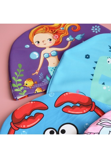 Geeroyoo Unicorn Desenli Krab Figürlü Unisex Çocuklar İçin Hafif, Dayanıklı, Konforlu Yüzme Şapkası Pembe