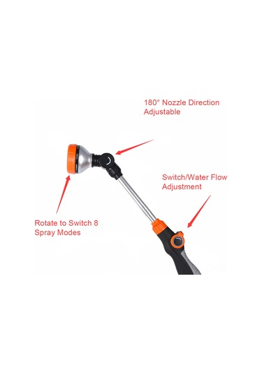 Tenfowee Turuncu Abs Evcil Sulama Ve Araba Yıkama Pistoli, 8 Su Deseni, Akış Ayarlı, Alüminyum Kısa Çubuklu