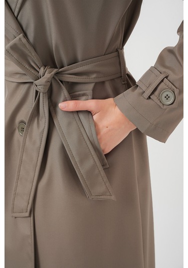 5918 Kruvaze Yaka Trençkot - D.haki haki