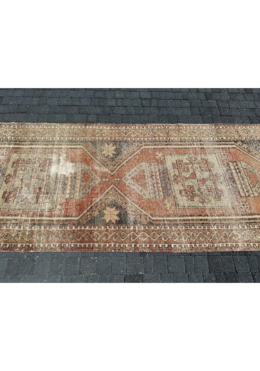 El Dokuması Yün Yolluk 102x290 Eskitme Kiremit Malatya Halısı Kiremit